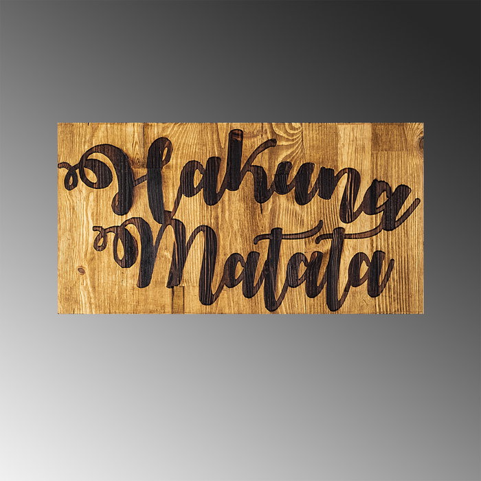 Wallity Hakuna Matata Motto Escultura de Pared de Madera Nogal y Negro